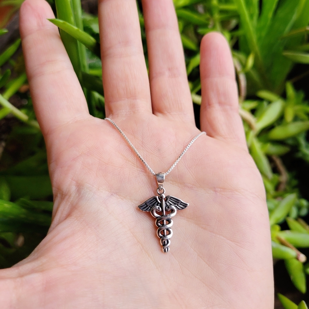 New Solid 925 Sterling Silver Simple Caduceus Sta… - image 5